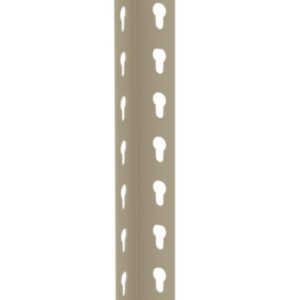 A beige, narrow, L-shaped metal bracket with a series of evenly spaced holes along its length, designed for structural support or mounting.