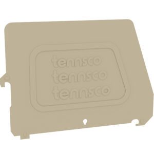 A beige metal panel with three embossed tennsco logos arranged vertically. The panel has a rectangular shape with a protruding side tab and holes at the bottom edges.