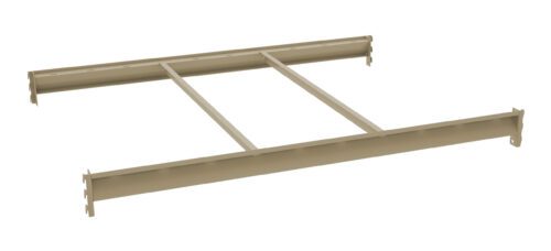 A beige metal structural beam with a rectangular frame and three internal crossbars positioned horizontally against a plain white background.