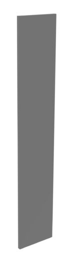 A tall, vertical, rectangular gray panel or board is shown against a white background, tilted slightly to the left.
