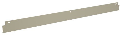 A long, thin, beige-colored metal strip with two small circular holes and cutouts at each end is shown against a plain white background.