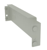 A light gray L-shaped metal bracket with two screw holes on one side and two protruding circular features on the other side. The bracket appears to be designed for structural support or mounting purposes.