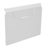 Image of a plain, white file folder with metal fasteners. The folder is standing upright, showing a tab at the top and slots for securing papers. The background is plain white.