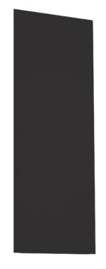 A tall, black, rectangular vertical object positioned against a white background.