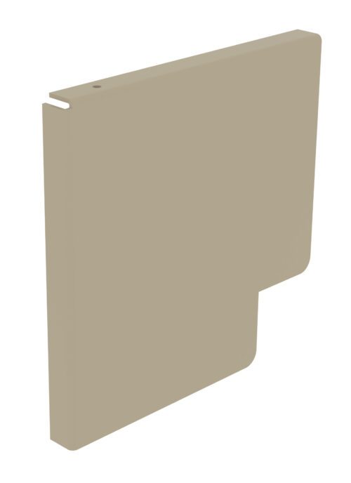 A beige, rectangular object with a thin white strip running along the top edge. It has a rounded notch on one side, giving it a unique shape. The object is photographed against a white background.