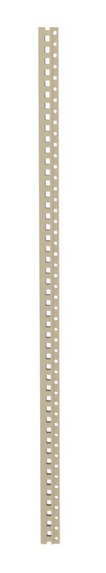A long, narrow, beige metal strip with evenly spaced square holes along its length, standing vertically against a white background.