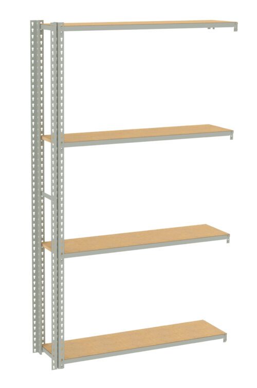 jrishpdwwvh48js4829s.jpg A tall, freestanding shelving unit with five wooden shelves supported by a metal frame. The structure appears sturdy and is suitable for storage or display purposes. The shelves are evenly spaced and have a simple, industrial design.