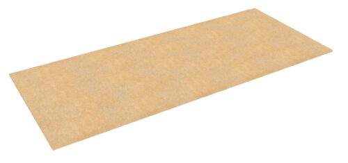 A rectangular sheet of medium-density fiberboard (MDF) with a smooth, light brown surface against a white background. The board appears slightly angled, displaying its thickness.