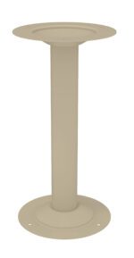 A beige, cylindrical metal pedestal with circular base and top, featuring small holes at both ends, designed for mounting or supporting objects. The pedestal has a simple, minimalist design.