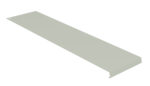 A long, flat, rectangular metal sheet with a small bend along one edge and a hole in one corner, isolated on a white background.