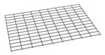 A black metal grid with evenly spaced square openings, laid flat at an angle against a white background.
