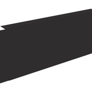 A black, rectangular metal blanking panel with four mounting holes, designed for use in a computer server rack to cover unused spaces, enhancing airflow and organization.