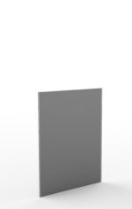 A gray, rectangular panel tilted at an angle against a white background. The panel features small holes aligned along its two vertical edges.