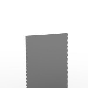 A gray, rectangular panel tilted at an angle against a white background. The panel features small holes aligned along its two vertical edges.