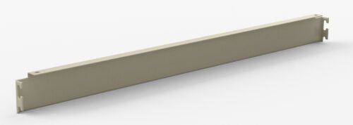 A long, beige, rectangular metal bar is shown against a plain white background. It has two notches on each end.