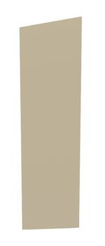 A tall, vertical, beige rectangular object standing upright against a white background.