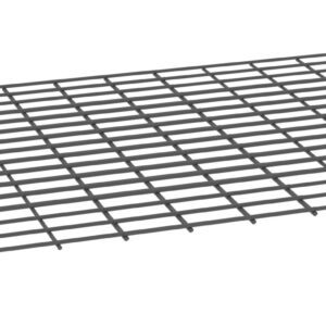 A 3D rendering of a rectangular metal grating with an open grid pattern, consisting of evenly spaced horizontal and vertical bars. The grating is presented on a plain white background.