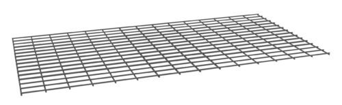 A 3D rendering of a rectangular metal grating with an open grid pattern, consisting of evenly spaced horizontal and vertical bars. The grating is presented on a plain white background.