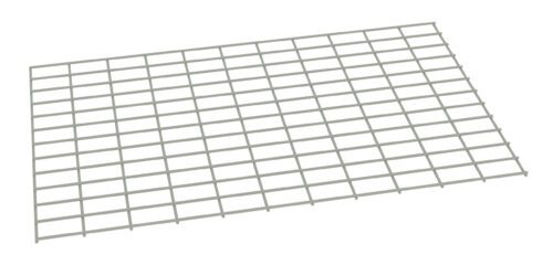 k40tlrjq0pgnfh9tevfr.jpg A three-dimensional illustration of a rectangular metal grid with equal square openings. The grid is viewed from an angle, showing its thin, intersecting bars creating a lattice pattern. The background is plain white.