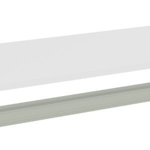 A white rectangular panel with a gray metal bracket beneath it, shown on a white background.