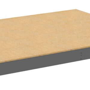 A rectangular platform viewed from an angle, featuring a light brown wooden surface and a dark gray metal frame on the sides. The edges are straight, and the surface appears smooth and flat.