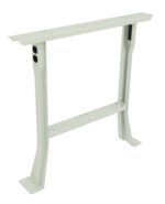 A metal table leg frame with a rectangular top support and two angled legs. The frame is painted in a light grey color and features screw holes for assembly, with two circular cutouts on the sides for cables or wires.