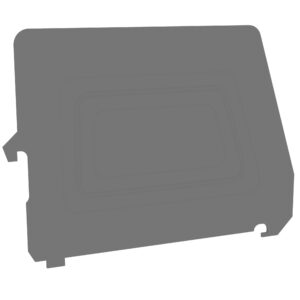 A rectangular metal sheet with rounded corners and multiple bends and cutouts, resembling an industrial or mechanical part, is displayed against a plain white background.