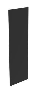 A rectangular, black acoustic panel is positioned upright against a plain white background. The panel has a smooth surface and clean edges, designed for sound absorption in various environments.