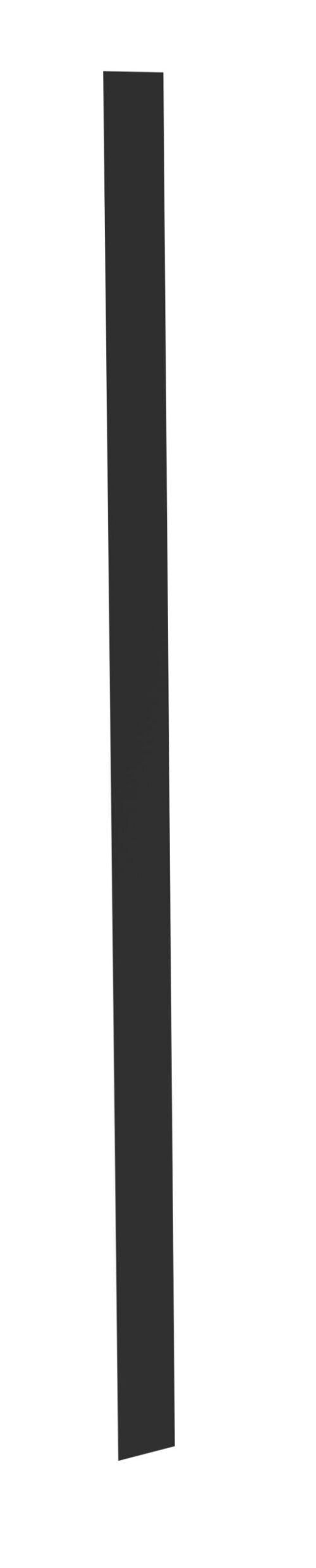 A tall, narrow black rectangle is centered against a plain white background, slanting slightly to the right.