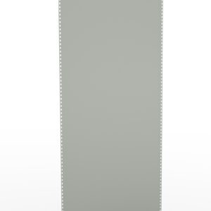 A tall, rectangular, light gray perforated panel stands upright. The panel has evenly spaced holes along both vertical edges. The background is plain white.