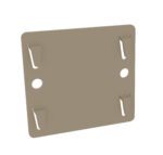 A beige, square plastic wall plate with four angled clips and two round holes on either side. The surface is smooth and designed for holding or mounting purposes.