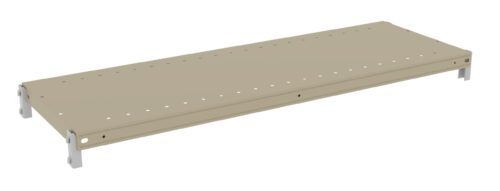 Image of a beige rectangular shelf with a series of small evenly spaced holes along the surface. The shelf has mounting brackets at the ends for installation.