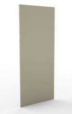 A tall, rectangular beige panel with evenly spaced small holes along the vertical edges, standing upright against a white background.