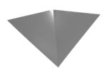 A symmetrical, gray, triangular sheet of material with a smooth surface and sharp angles, resembling an abstract metallic kite. The lighting creates subtle highlights and shadows, enhancing its geometric form against a plain white background.