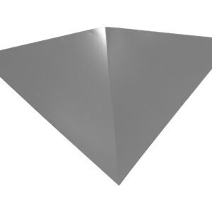 A symmetrical, gray, triangular sheet of material with a smooth surface and sharp angles, resembling an abstract metallic kite. The lighting creates subtle highlights and shadows, enhancing its geometric form against a plain white background.