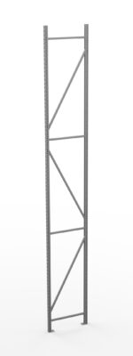 A tall, vertical gray metal frame with a rectangular shape, featuring horizontal and diagonal bars for support. It stands on a white background.