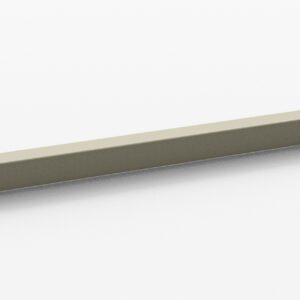 A long, thin, metallic bar with a rectangular shape and a smooth, light-colored surface. The ends appear slightly raised, and the bar is positioned at an angle on a plain white background.