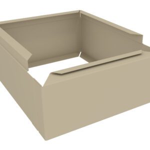 A 3D rendering of a beige cardboard box, partially unfolded with its flaps open, positioned against a plain white background.