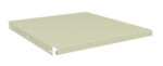 Illustration of a light beige, rectangular metal shelf with small holes along the sides. The shelf has a flat surface and a lip on the front edge, designed for use in storage or shelving units, set against a plain white background.