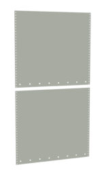 Two rectangular green sheets of perforated paper are aligned vertically. Each sheet has evenly spaced holes along its top edge and sides, with a horizontal tear line separating them in the middle.