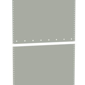Two rectangular green sheets of perforated paper are aligned vertically. Each sheet has evenly spaced holes along its top edge and sides, with a horizontal tear line separating them in the middle.