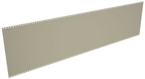 knuskmad9xgnosxabecq.jpg A long strip of blank beige perforated paper, viewed in perspective, with evenly spaced holes along the top and bottom edges.