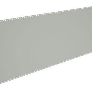 A long, gray sheet of perforated paper with small holes evenly spaced along the top and bottom edges. The paper is tilted slightly upward from left to right against a white background.