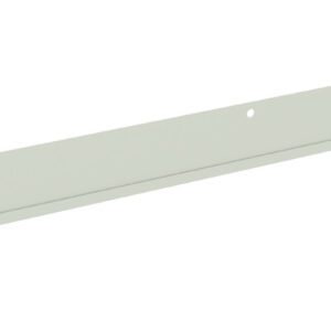 A long, thin, light-colored metal strip with a small hole near the center and a notch at one end. The strip is shown on a plain white background.