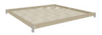 A beige perforated metal panel, forming a square frame with small round holes evenly distributed across its surface, resting on four silver metal brackets at each corner.