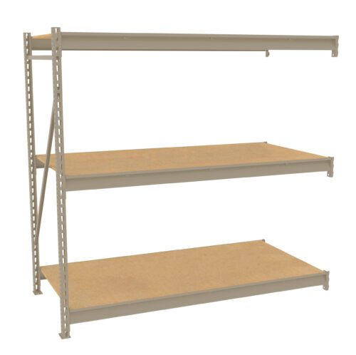 ktxiv8ldrgmzgkp2m1ku.jpg A three-tier beige metal shelving unit with wooden shelves. The frame has a simple, utilitarian design with perforated beams for adjustable shelf placement. The shelves are unoccupied, and the unit is set against a plain white background.