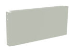 A rectangular, light gray metal panel with a smooth surface, featuring small round holes on one side. The panel is shown at a slight angle, highlighting its simple design and flat edges.