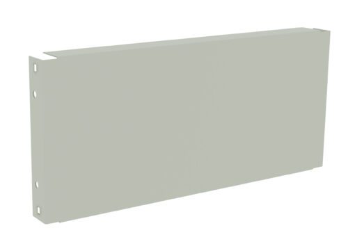 A rectangular, light gray metal panel with a smooth surface, featuring small round holes on one side. The panel is shown at a slight angle, highlighting its simple design and flat edges.