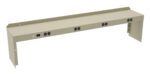 A beige metal power strip with multiple black outlets and a power switch, designed for mounting. The strip has a rectangular shape with side brackets for installation.