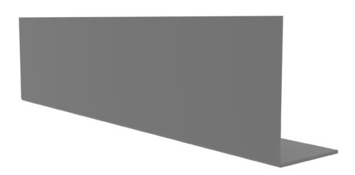 Gray L-shaped metal bracket with a vertical and horizontal section, angled to the left.